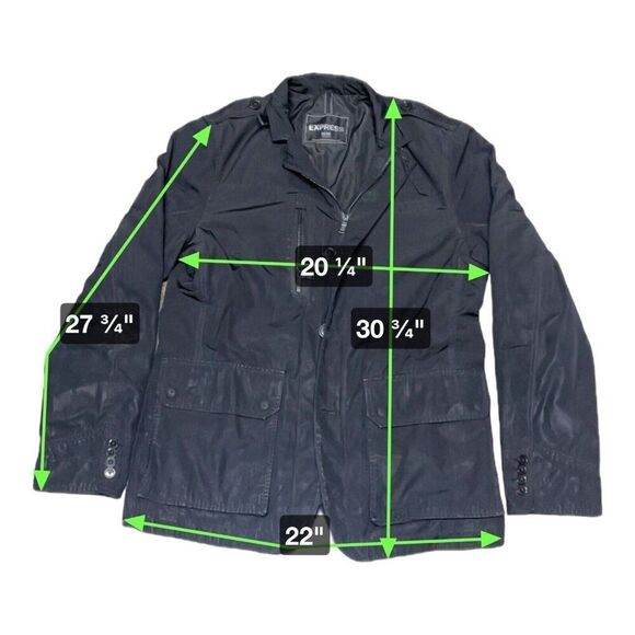 Express Jacket Mens M Black Blazer Military Utility Lined Button Up Pockets - Picture 6 of 7